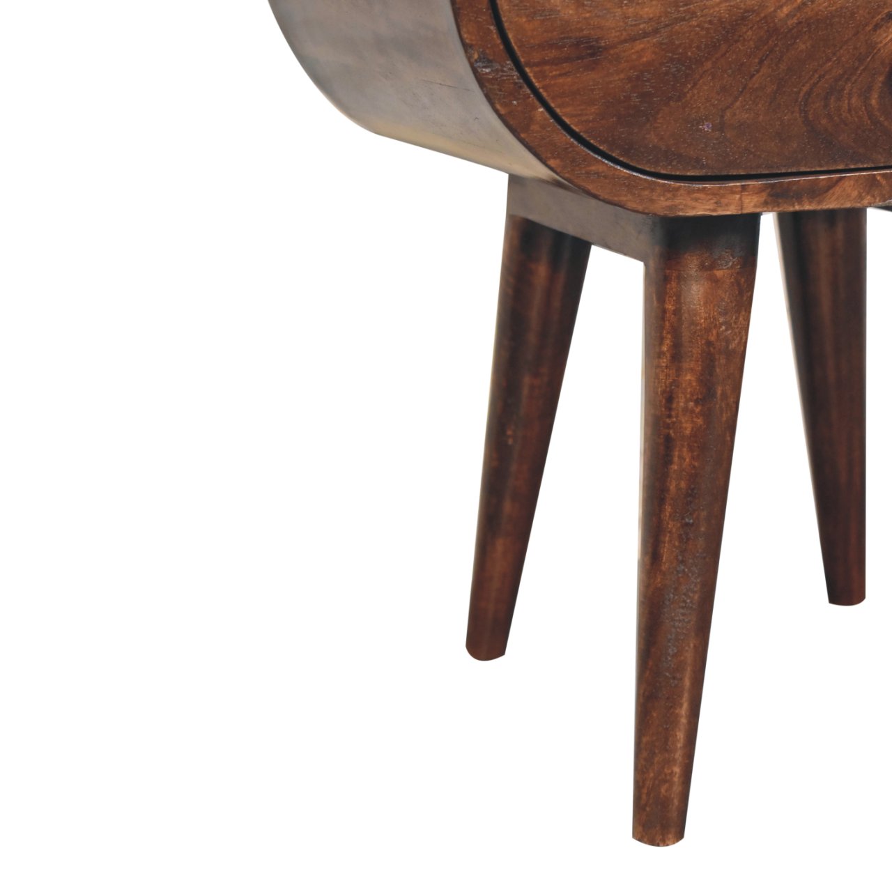 California Walnut Circular Bedside with Open Slot Bedside Table