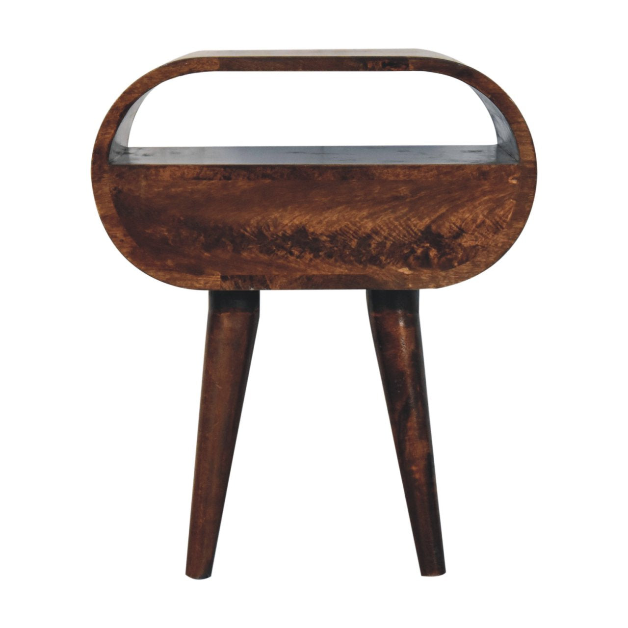 California Walnut Circular Bedside with Open Slot Bedside Table