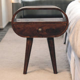 California Walnut Circular Bedside with Open Slot Bedside Table