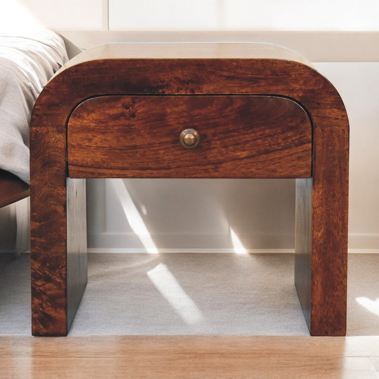 California Walnut Disc Bedside Table