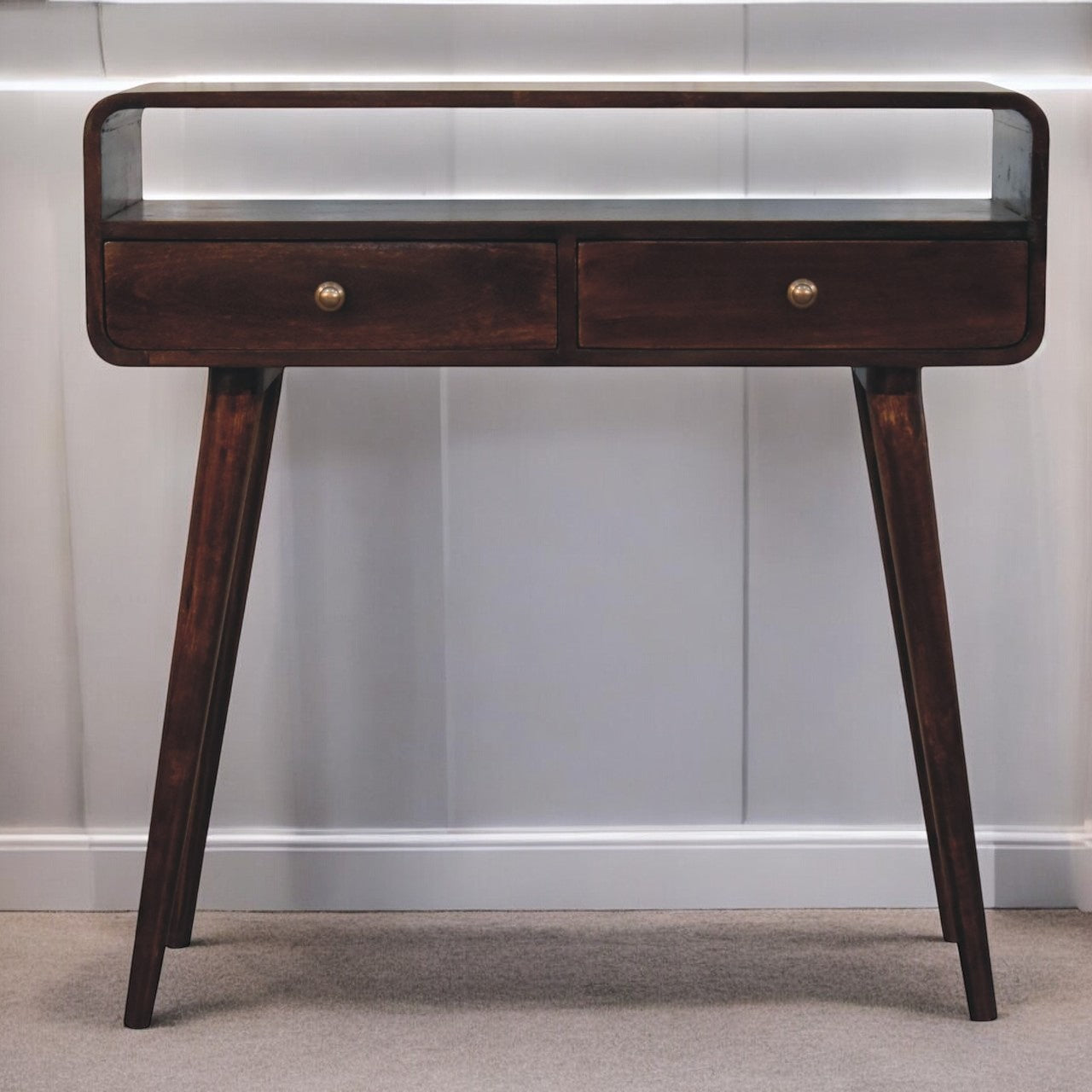 Curved California Walnut Console Table