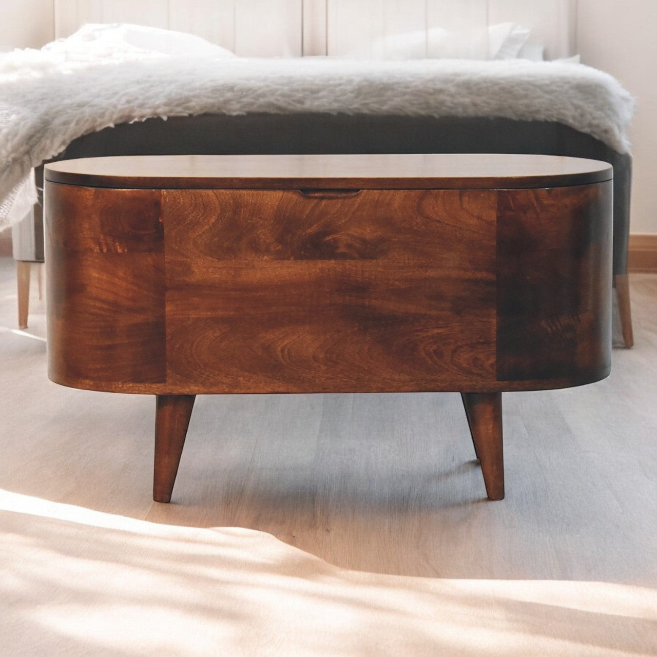 California Walnut Rounded Lid up Blanket Box Storage Bench
