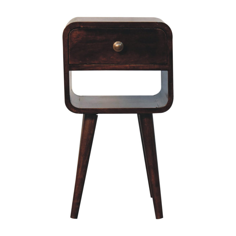 Mini California Walnut Curved Bedside with Lower Slot Bedside Table