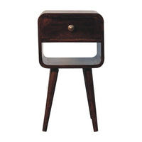 Mini California Walnut Curved Bedside with Lower Slot Bedside Table