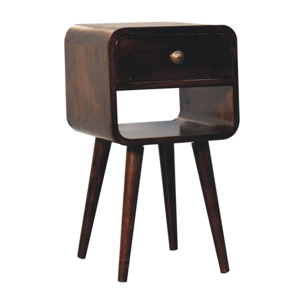 Mini California Walnut Curved Bedside with Lower Slot Bedside Table