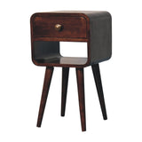 Mini California Walnut Curved Bedside with Lower Slot Bedside Table
