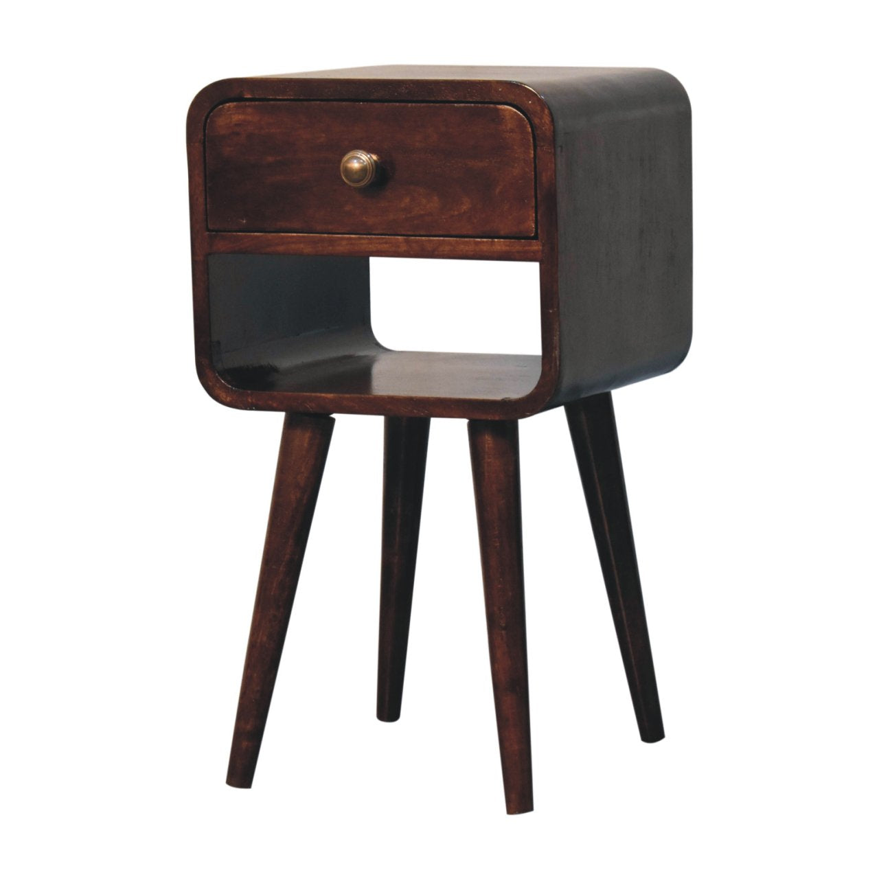 Mini California Walnut Curved Bedside with Lower Slot Bedside Table