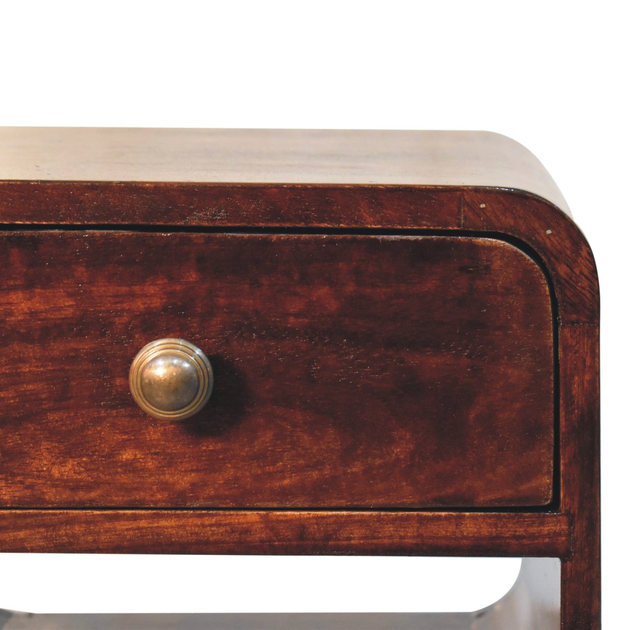 Mini California Walnut Curved Bedside with Lower Slot Bedside Table