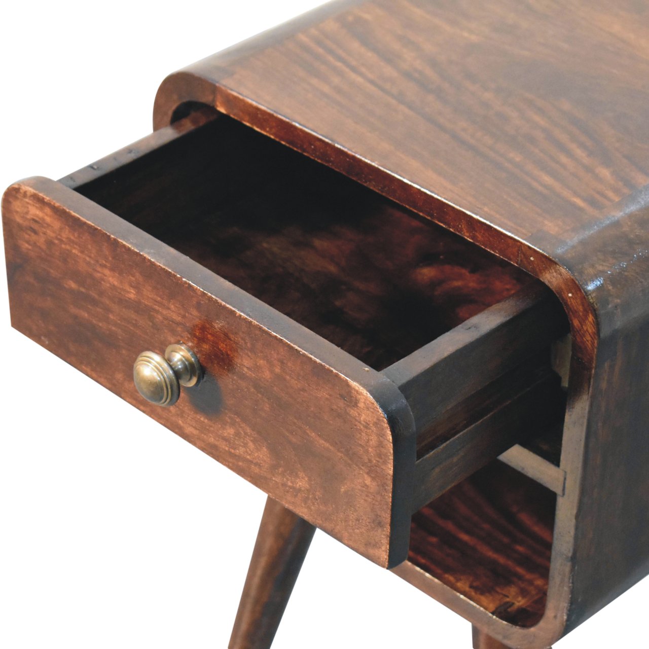 Mini California Walnut Curved Bedside with Lower Slot Bedside Table