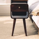 Mini California Walnut Curved Bedside with Lower Slot Bedside Table