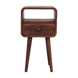 Mini Honey Caramel Curved Bedside with Open Slot Bedside Table