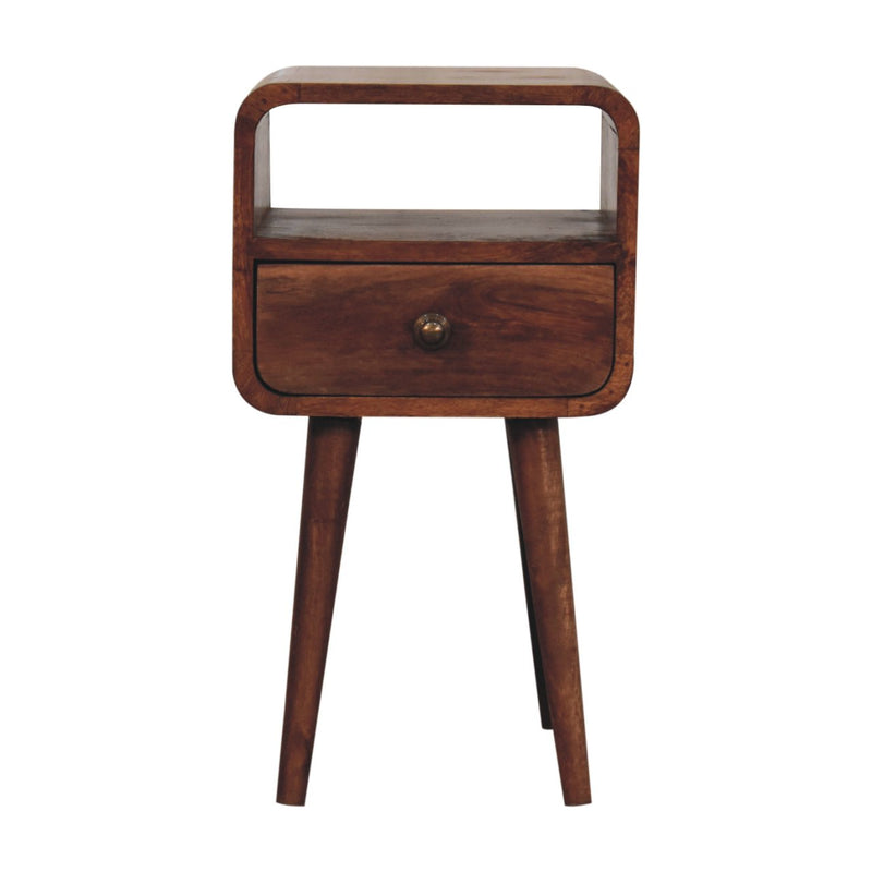 Mini Honey Caramel Curved Bedside with Open Slot Bedside Table