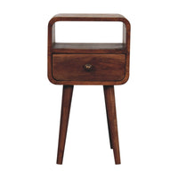 Mini Honey Caramel Curved Bedside with Open Slot Bedside Table