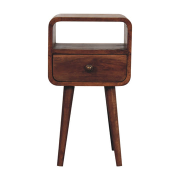 Mini Honey Caramel Curved Bedside with Open Slot Bedside Table