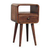 Mini Honey Caramel Curved Bedside with Open Slot Bedside Table