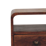 Mini Honey Caramel Curved Bedside with Open Slot Bedside Table