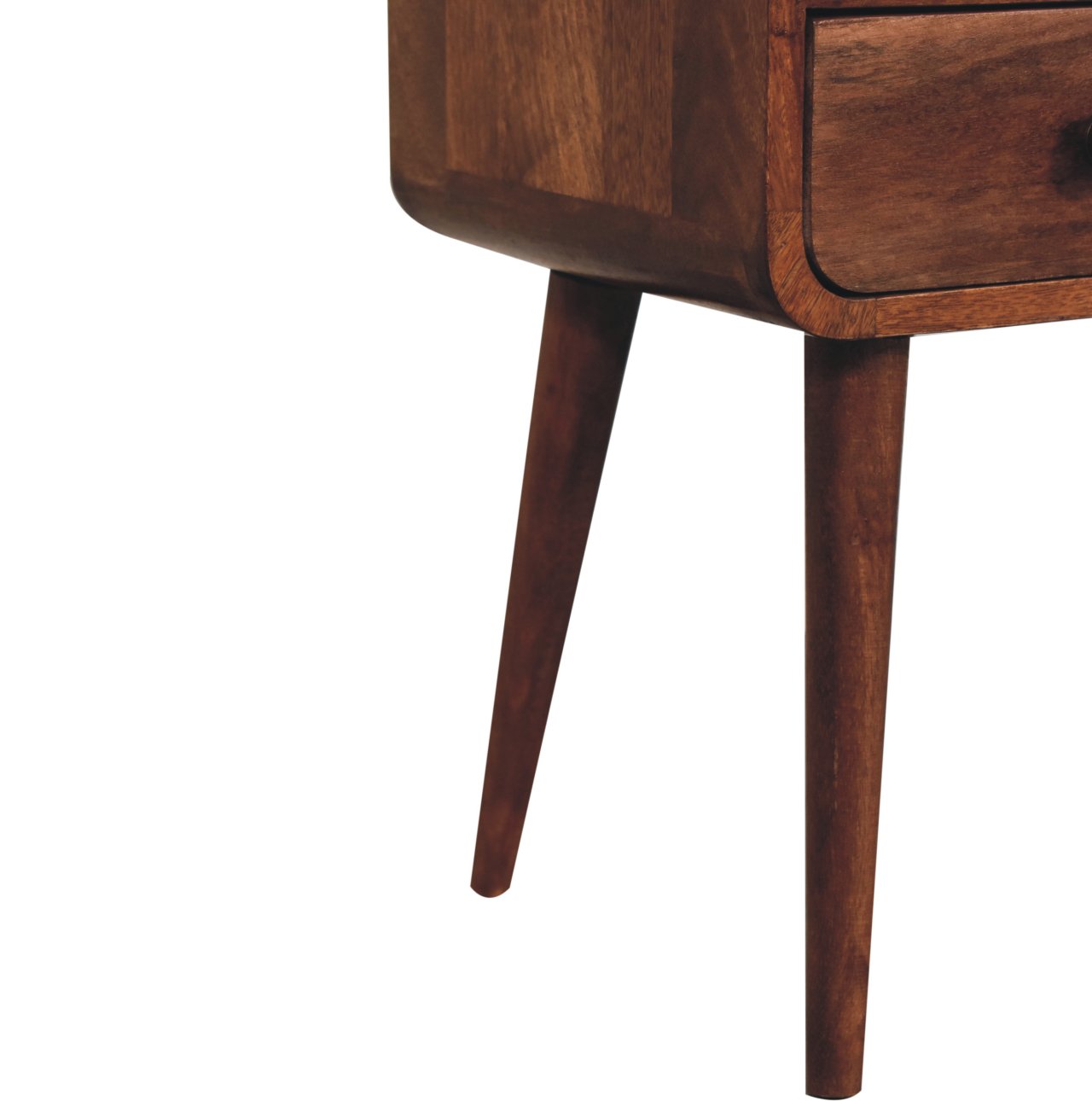 Mini Honey Caramel Curved Bedside with Open Slot Bedside Table