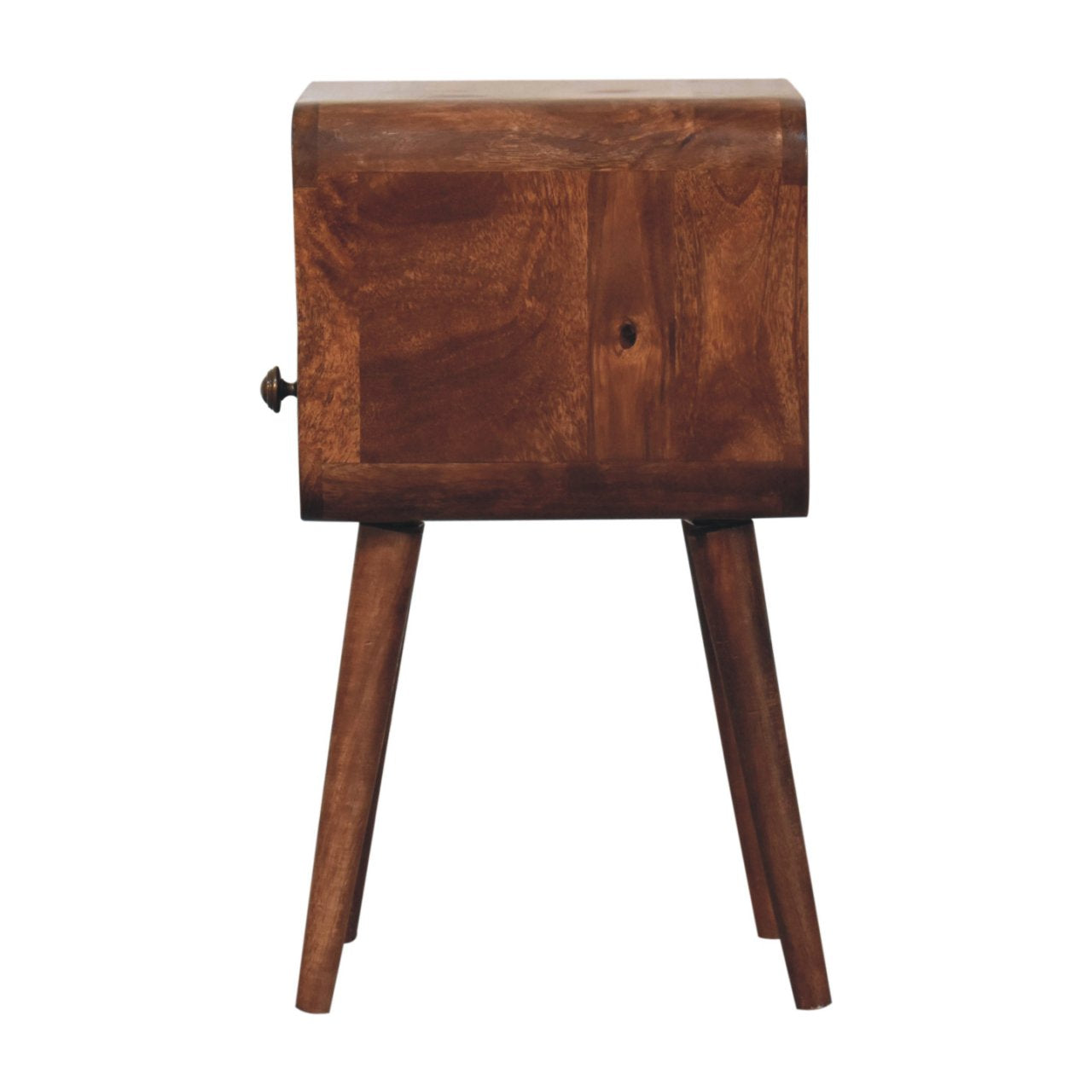 Mini Honey Caramel Curved Bedside with Open Slot Bedside Table
