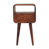 Mini Honey Caramel Curved Bedside with Open Slot Bedside Table