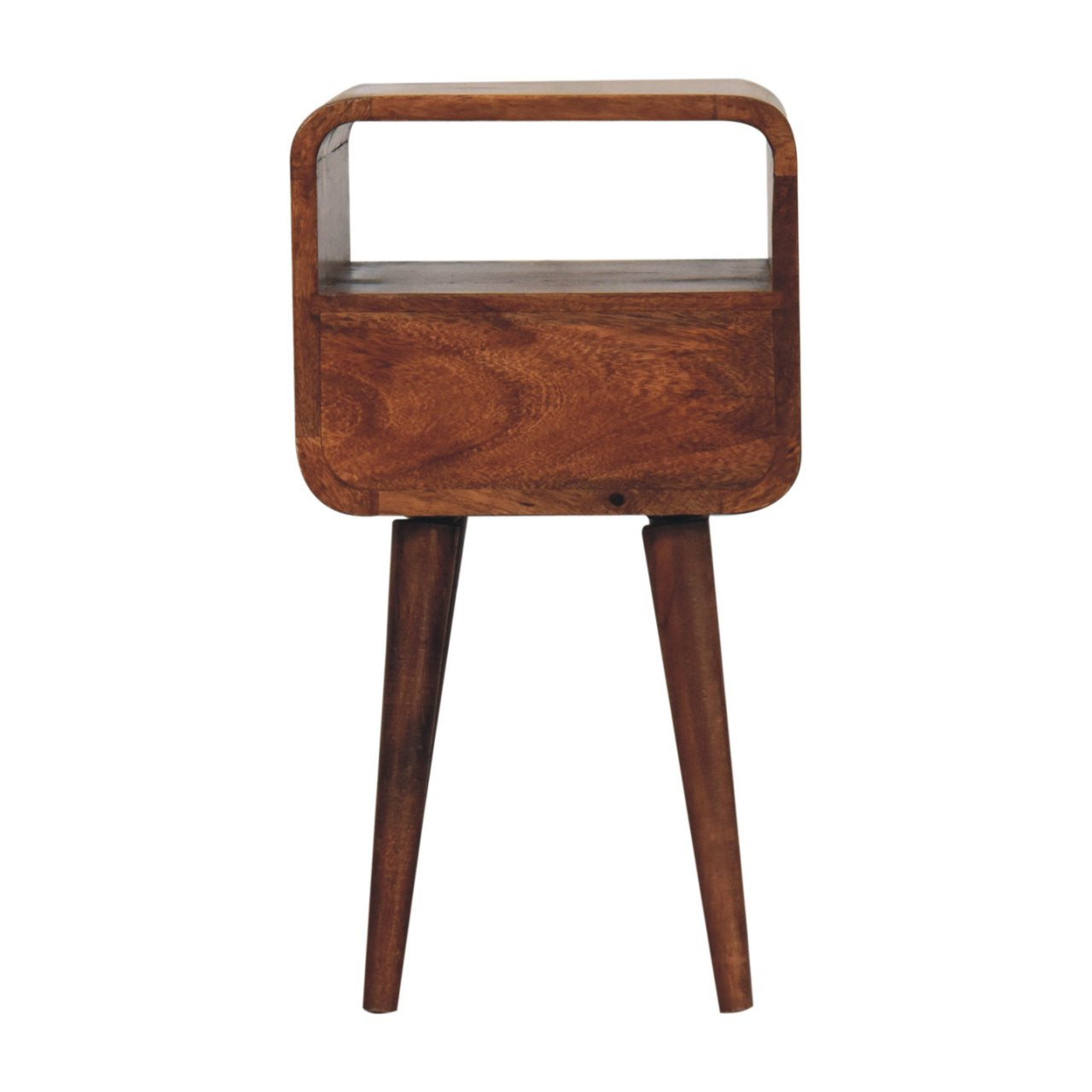 Mini Honey Caramel Curved Bedside with Open Slot Bedside Table