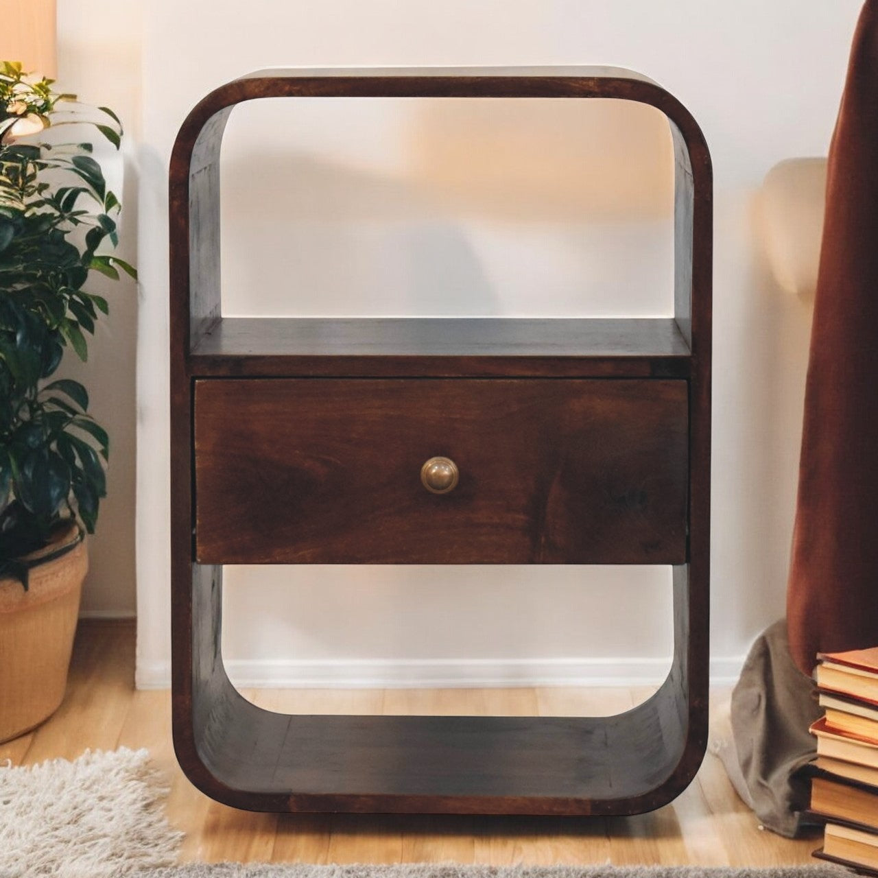 California Walnut Curved Edge Bedside Table