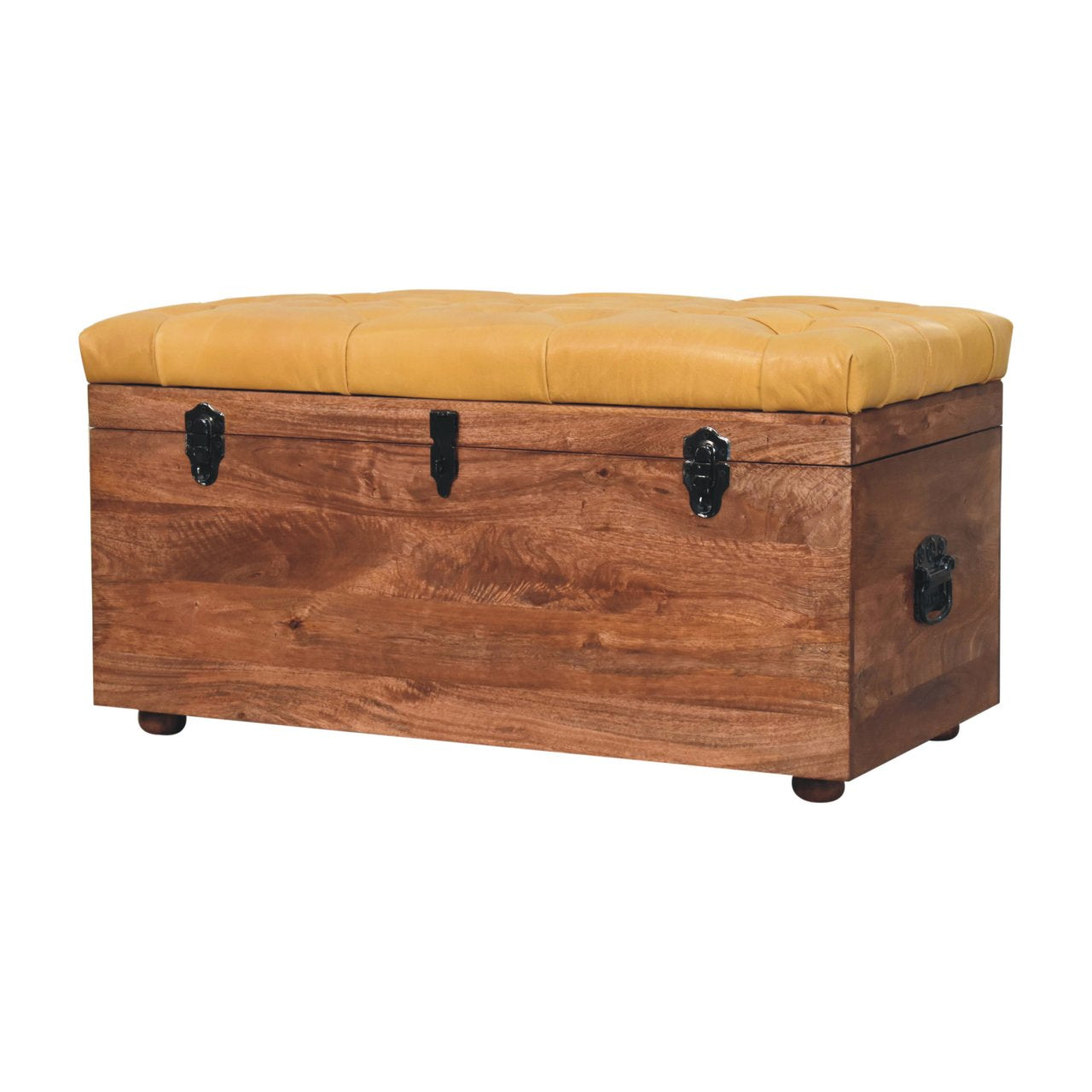 Buffalo Hide Honey Caramel Storage Trunk Storage Bench | Hidden Storage