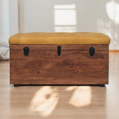 Buffalo Hide Honey Caramel Storage Trunk Storage Bench | Hidden Storage