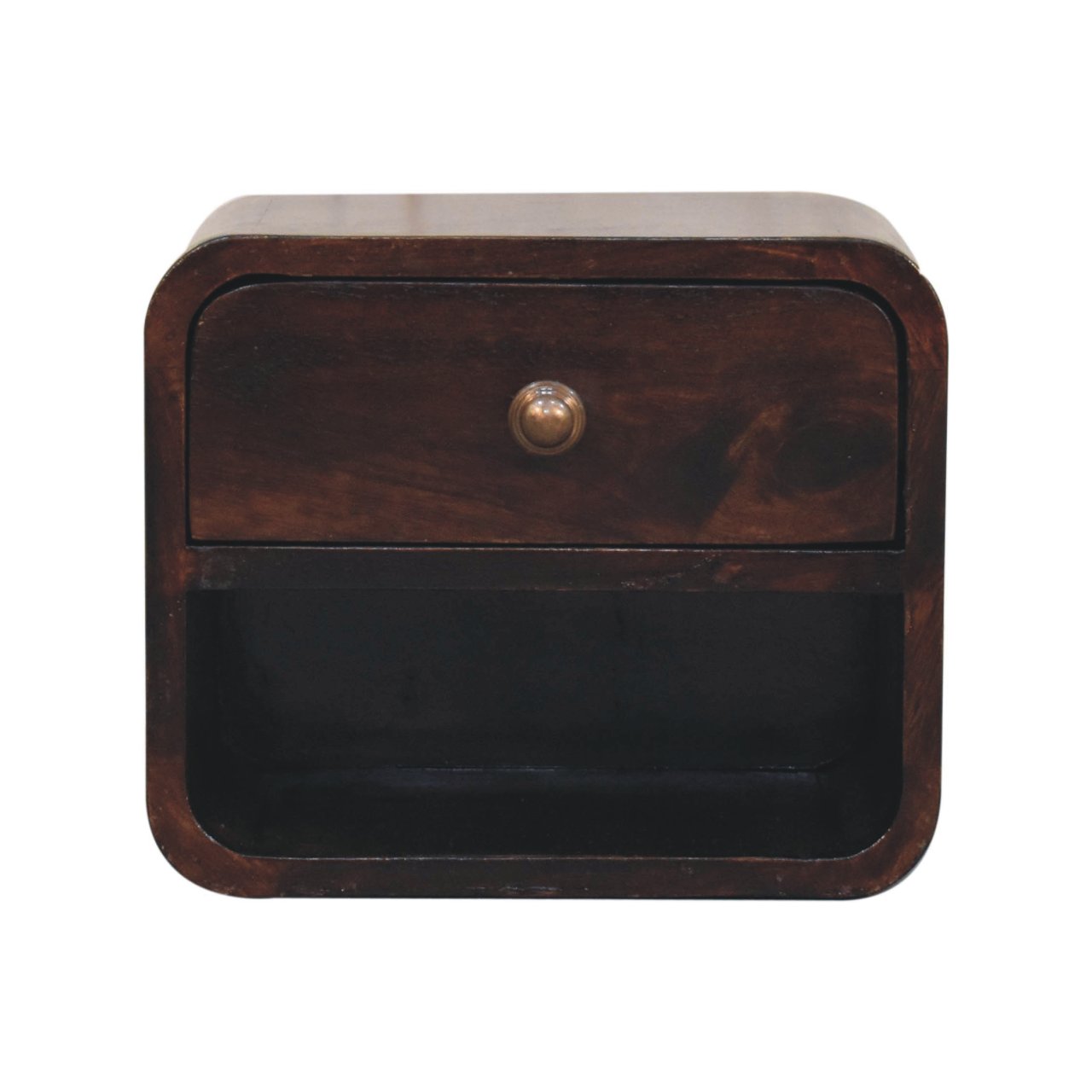 Mini Curved California Walnut Wall Mounted Bedside with Open Slot | Mango Wood