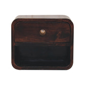 Mini Curved California Walnut Wall Mounted Bedside with Open Slot | Mango Wood