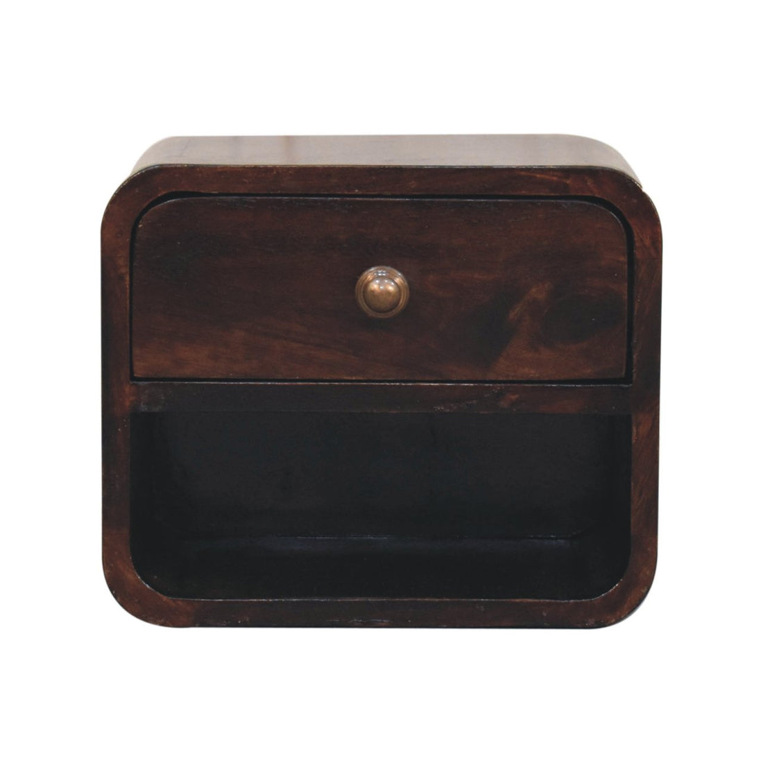 Mini Curved California Walnut Wall Mounted Bedside with Open Slot | Mango Wood
