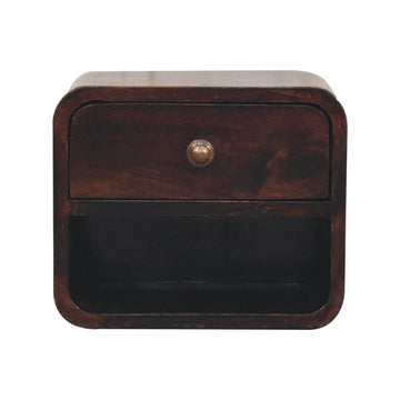 Mini Curved California Walnut Wall Mounted Bedside with Open Slot | Mango Wood