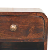Mini Curved California Walnut Wall Mounted Bedside with Open Slot | Mango Wood