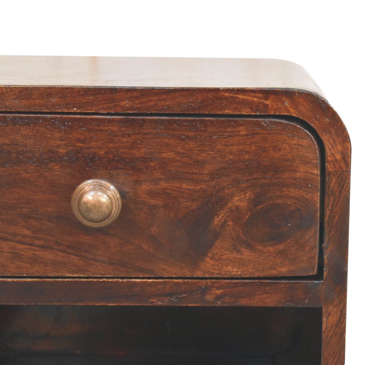 Mini Curved California Walnut Wall Mounted Bedside with Open Slot | Mango Wood