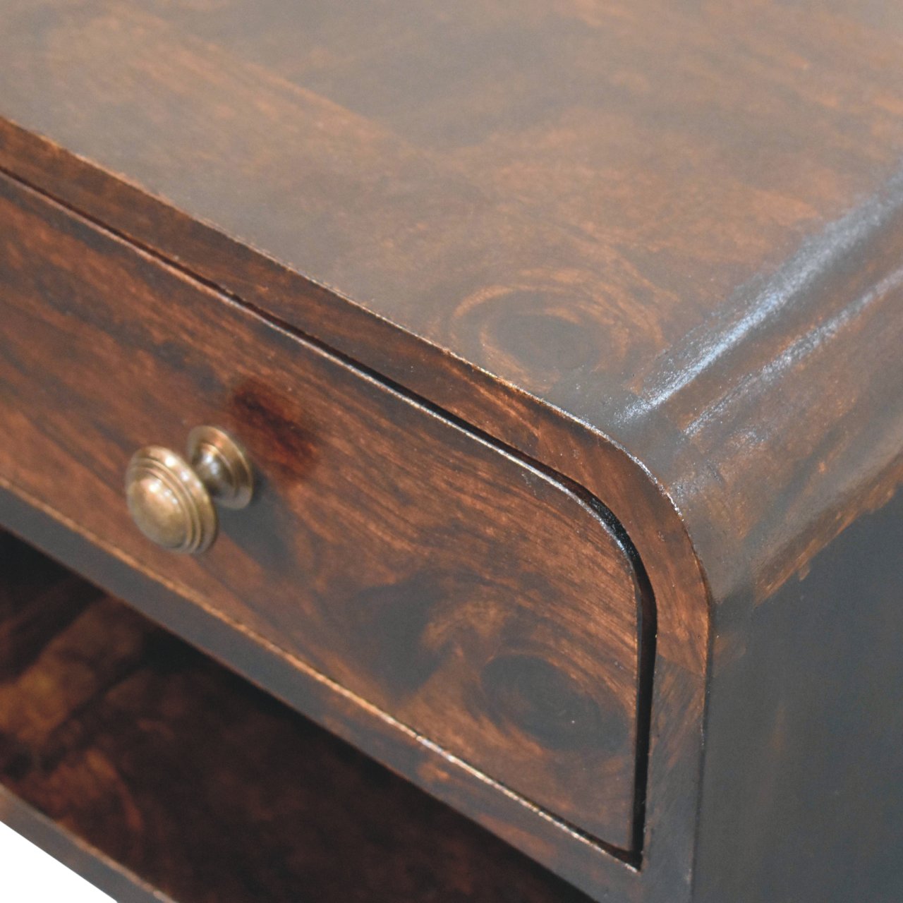 Mini Curved California Walnut Wall Mounted Bedside with Open Slot | Mango Wood