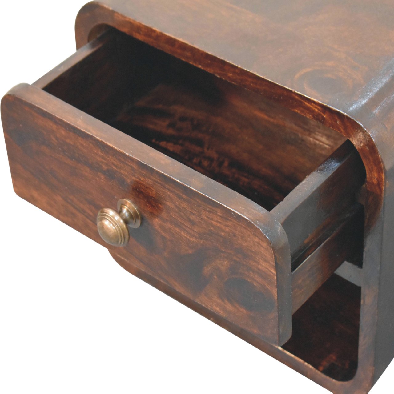 Mini Curved California Walnut Wall Mounted Bedside with Open Slot | Mango Wood