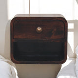 Mini Curved California Walnut Wall Mounted Bedside with Open Slot | Mango Wood