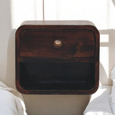 Mini Curved California Walnut Wall Mounted Bedside with Open Slot | Mango Wood