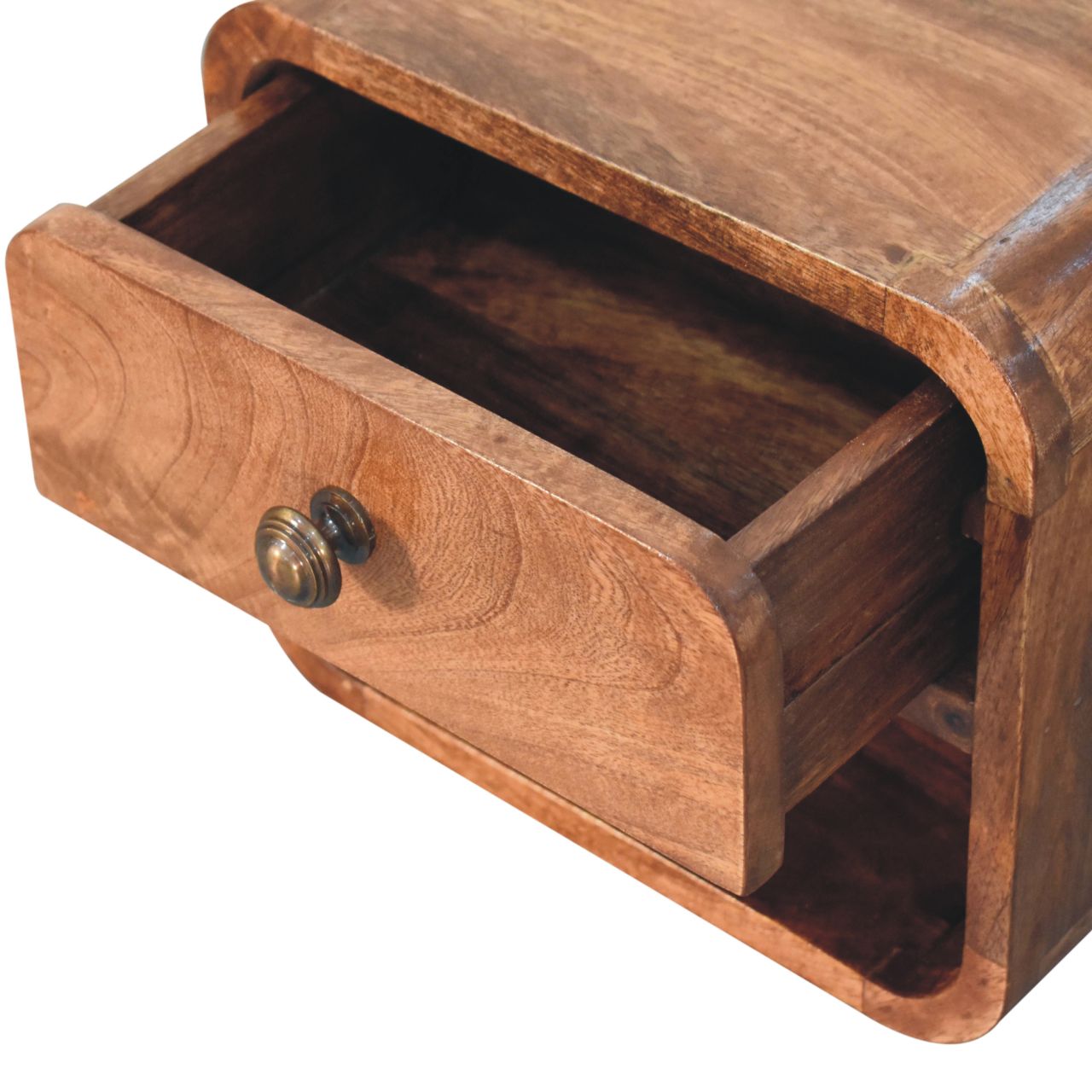 Mini Honey Caramel Wall Mounted Bedside with Open Slot Bedside | Mango Wood