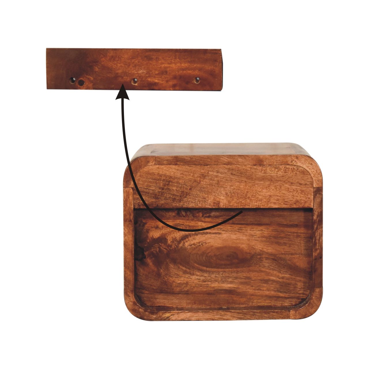 Mini Honey Caramel Wall Mounted Bedside with Open Slot Bedside | Mango Wood