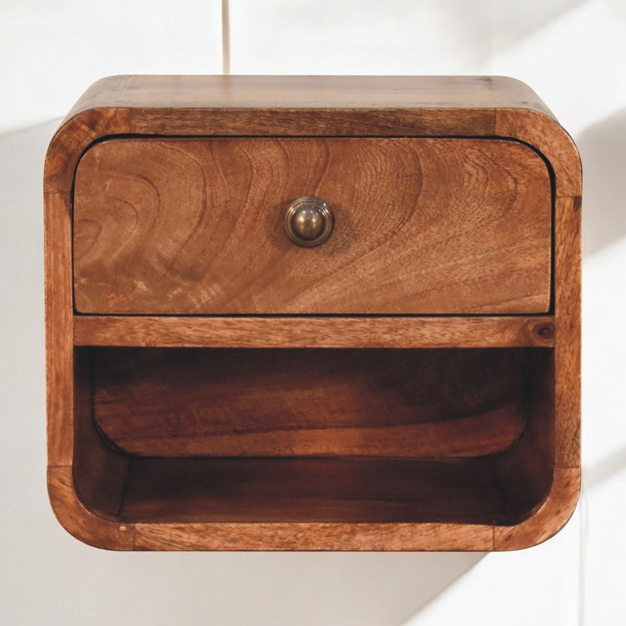 Mini Honey Caramel Wall Mounted Bedside with Open Slot Bedside | Mango Wood