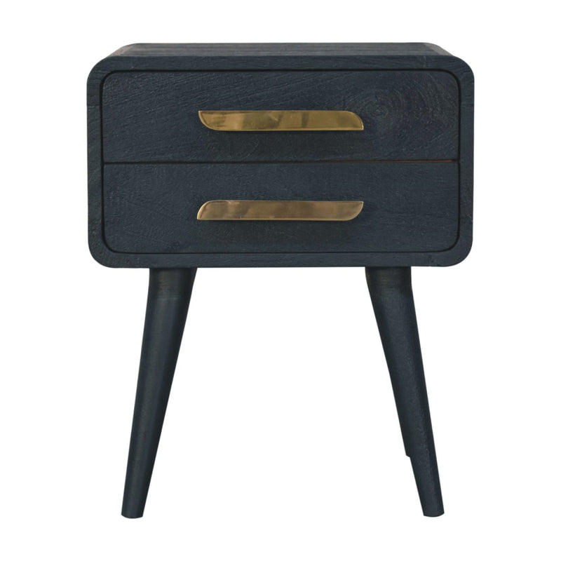 Midnight Teal Bedside Table | Brass Solid Mango Wood
