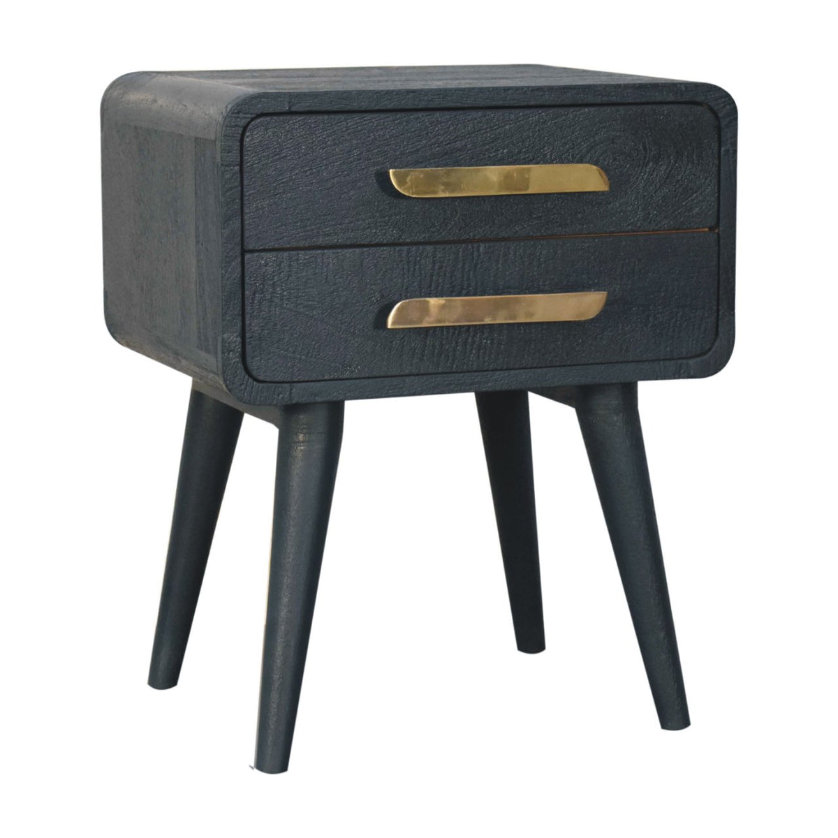 Midnight Teal Bedside Table | Brass Solid Mango Wood