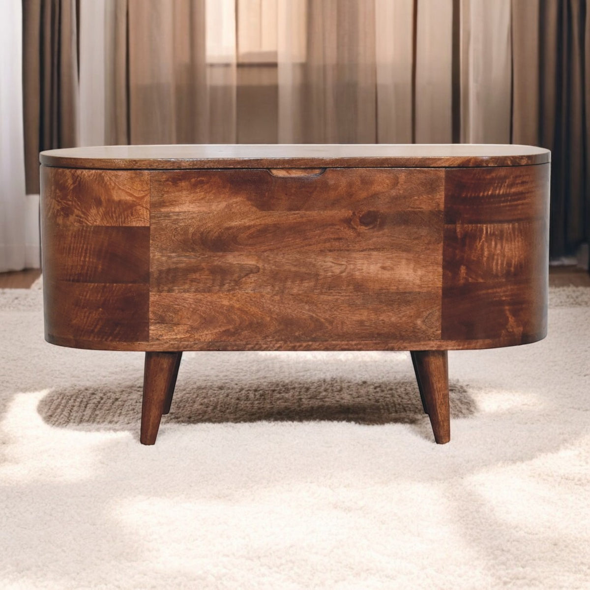 Honey Caramel Rounded Lid up Blanket Box Storage Bench