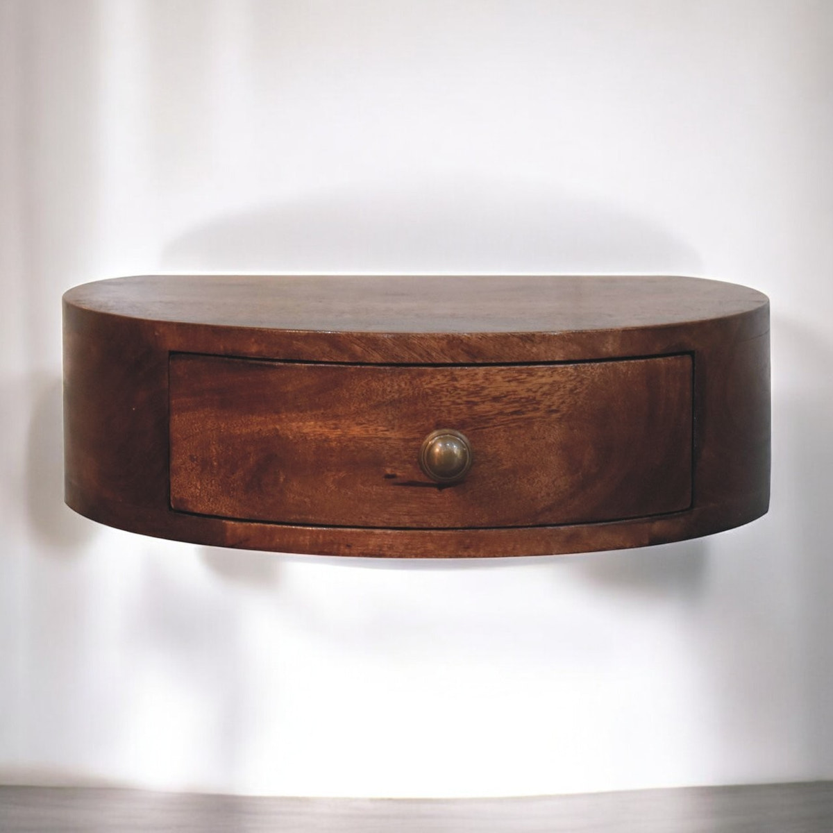 Honey Caramel Wall Mounted Rounded Bedside Table | Wall-Mounted