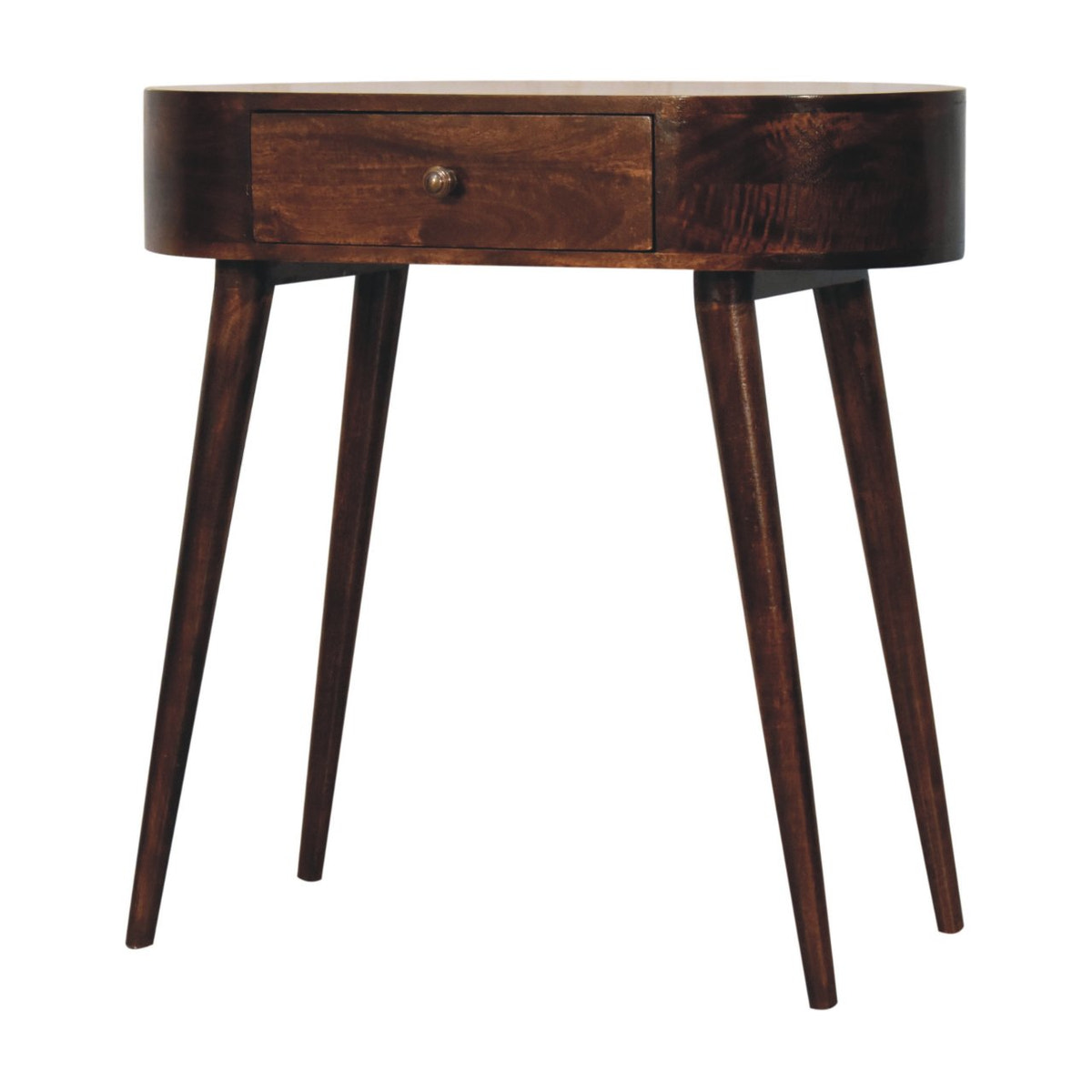 California Walnut Rounded Small Console Table | Honey Caramel Solid Mango Wood