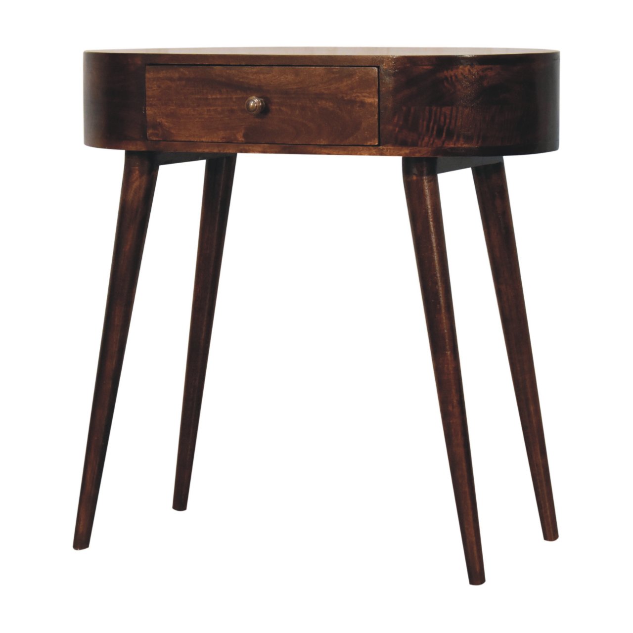 California Walnut Rounded Small Console Table | Honey Caramel Solid Mango Wood