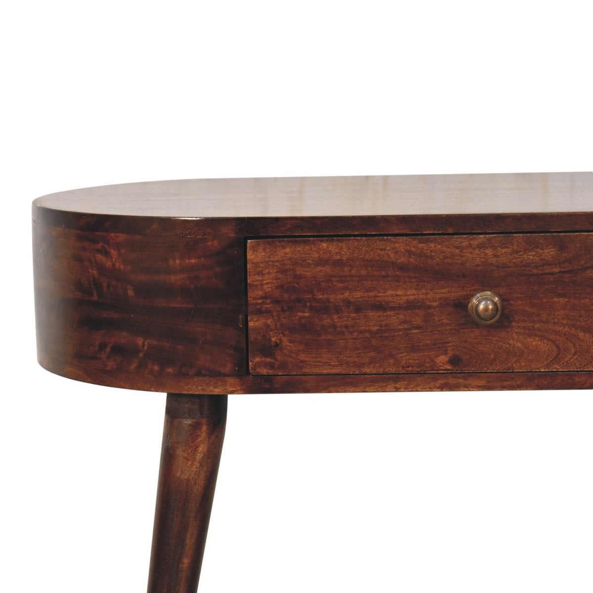 California Walnut Rounded Small Console Table | Honey Caramel Solid Mango Wood
