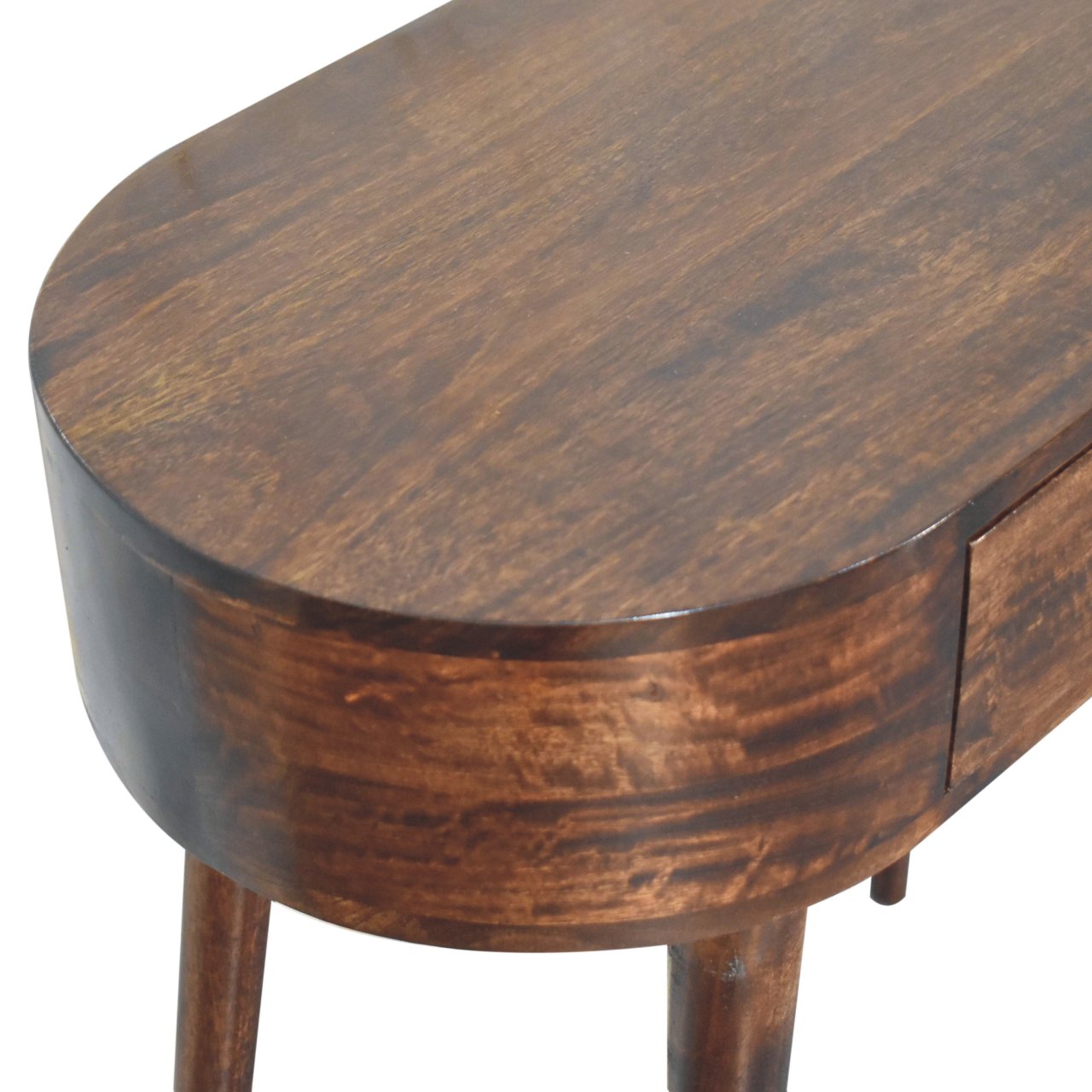 California Walnut Rounded Small Console Table | Honey Caramel Solid Mango Wood