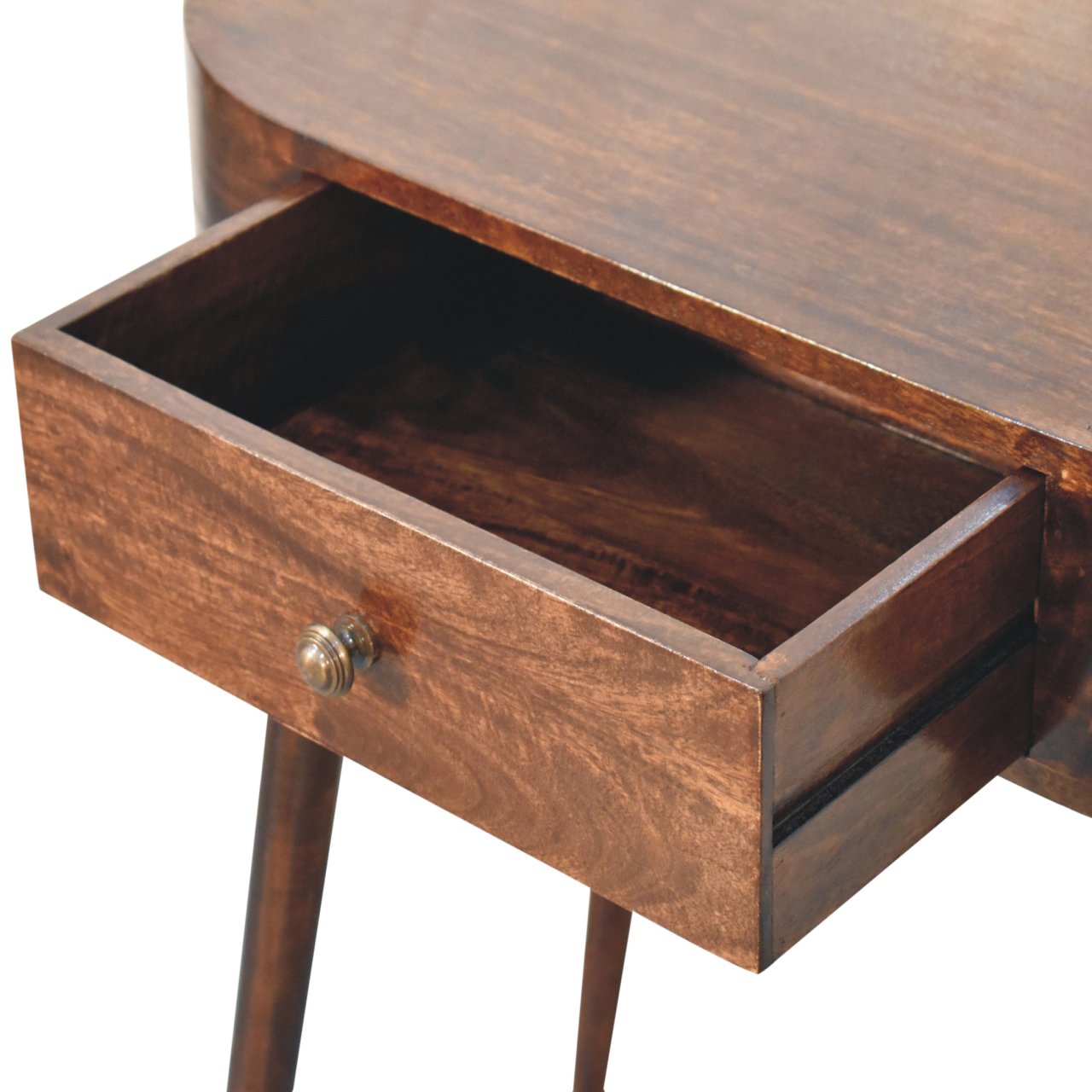 California Walnut Rounded Small Console Table | Honey Caramel Solid Mango Wood