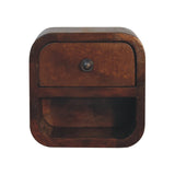 Extra Mini Curved Chestnut Bedside with Open Slot Bedside Table